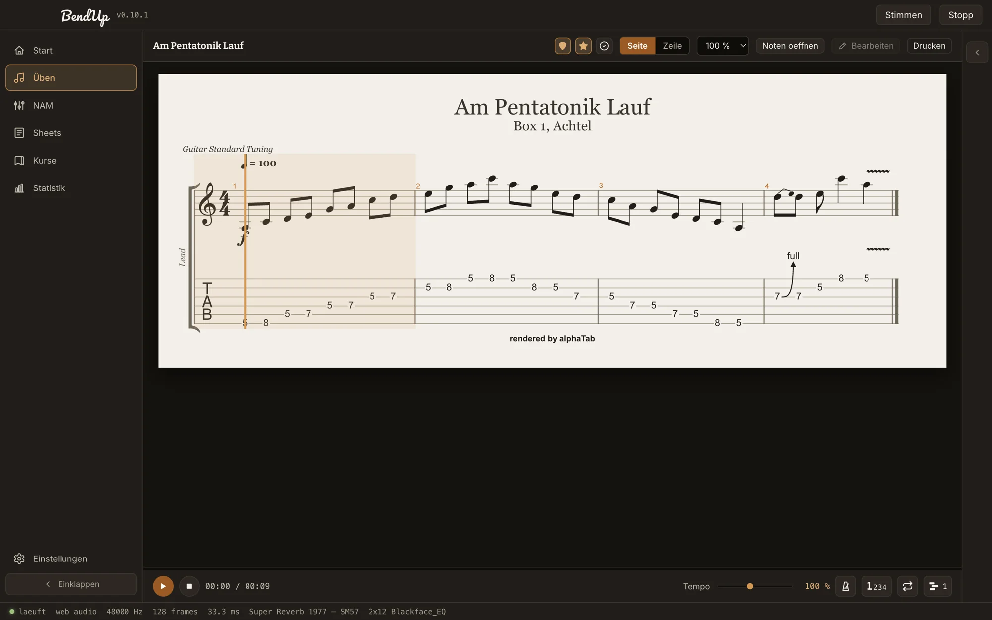 Üben-Screen im dunklen Farbmodus